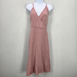 Patagonia Midi Wrap Dress M Pink Striped Hemp Organic Cotton Blend Travel